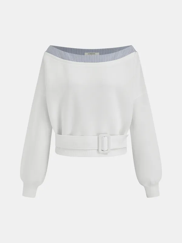 Striped Panel Off-Shoulder Sweatshirt sold by COMMENSE