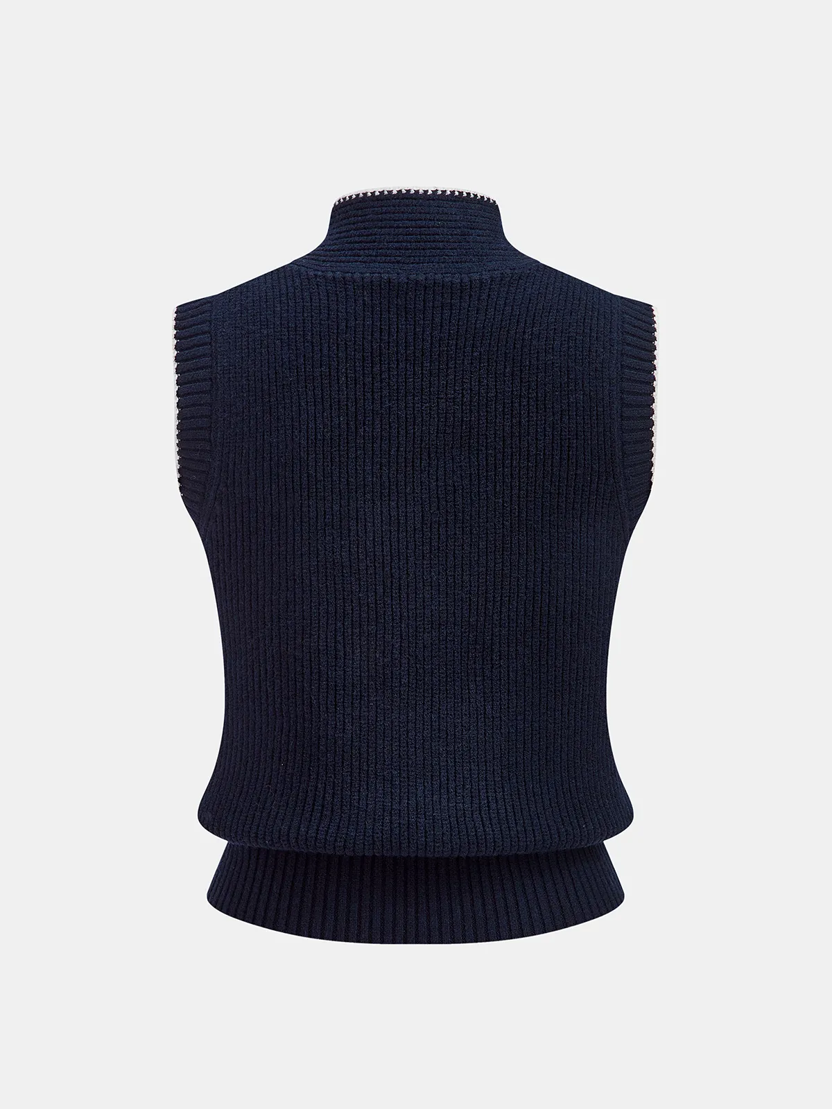 Contrast Trim Tie-Neck Sleeveless Rib-Knit Vest sold by COMMENSE product image thumbnail 2