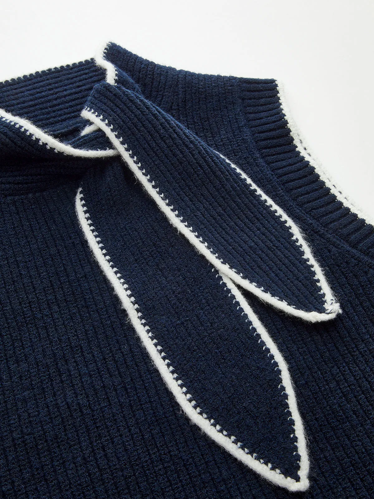 Contrast Trim Tie-Neck Sleeveless Rib-Knit Vest sold by COMMENSE product image thumbnail 4