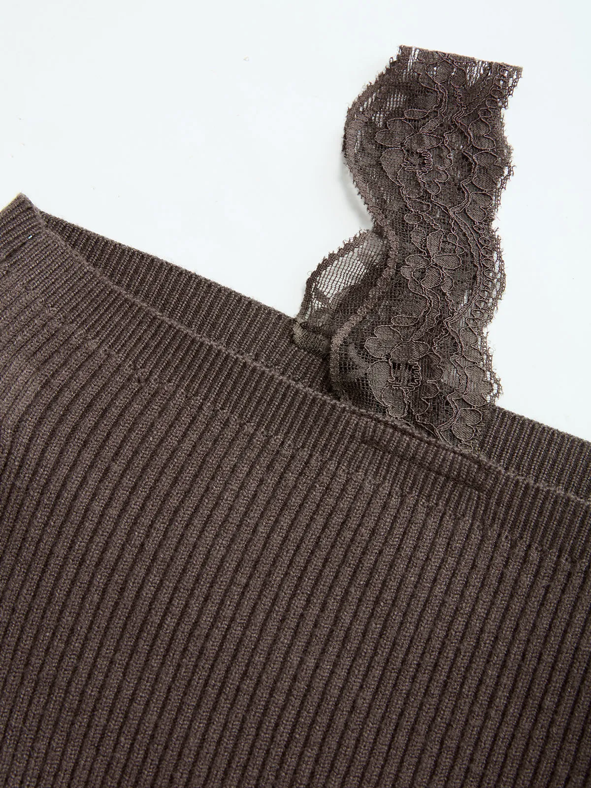 Knit Off-Shoulder Lace Split Midi Dress sold by COMMENSE product image thumbnail 3