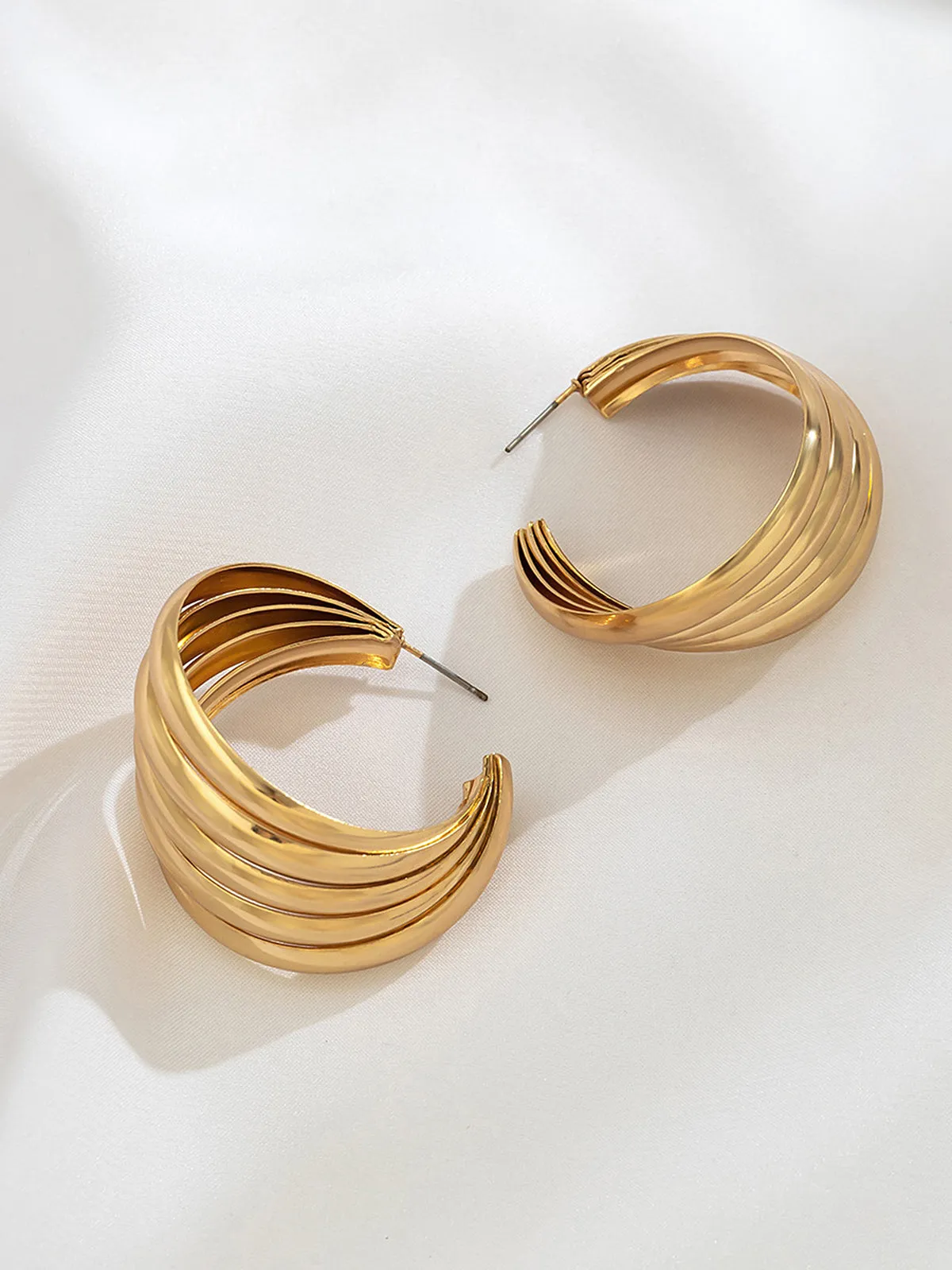 Sculpted Gold-Tone Swirl Hoop Earrings sold by COMMENSE product image thumbnail 4