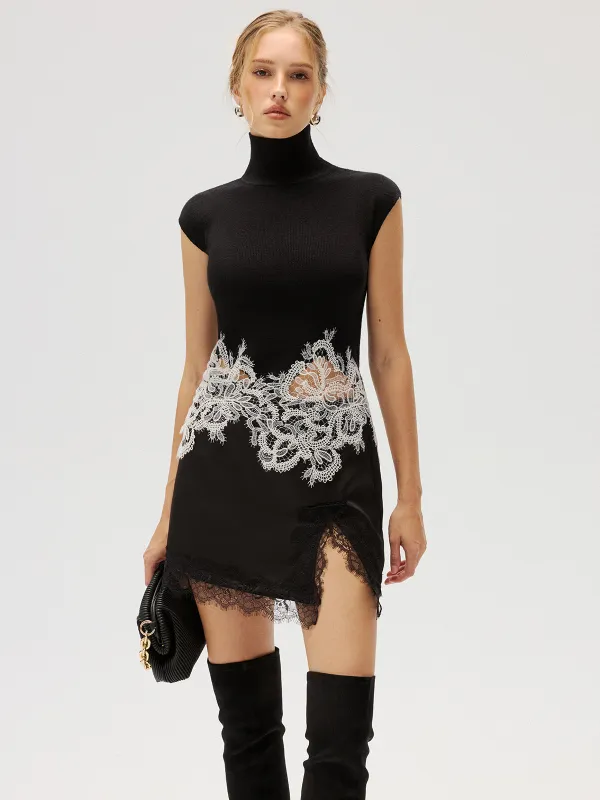 Contrast Lace Panel Sleeveless Turtleneck Vest sold by COMMENSE