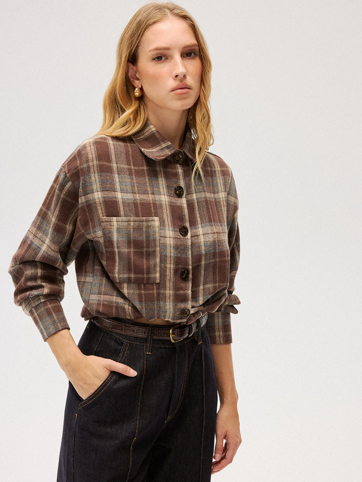 Brushed Plaid Button-Down Shirt sold by COMMENSE product image thumbnail 3