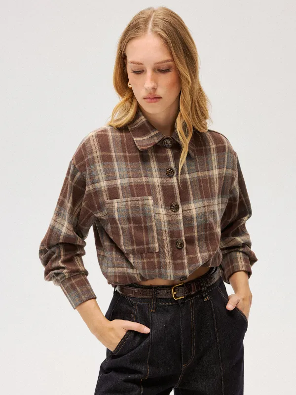 Brushed Plaid Button-Down Shirt sold by COMMENSE