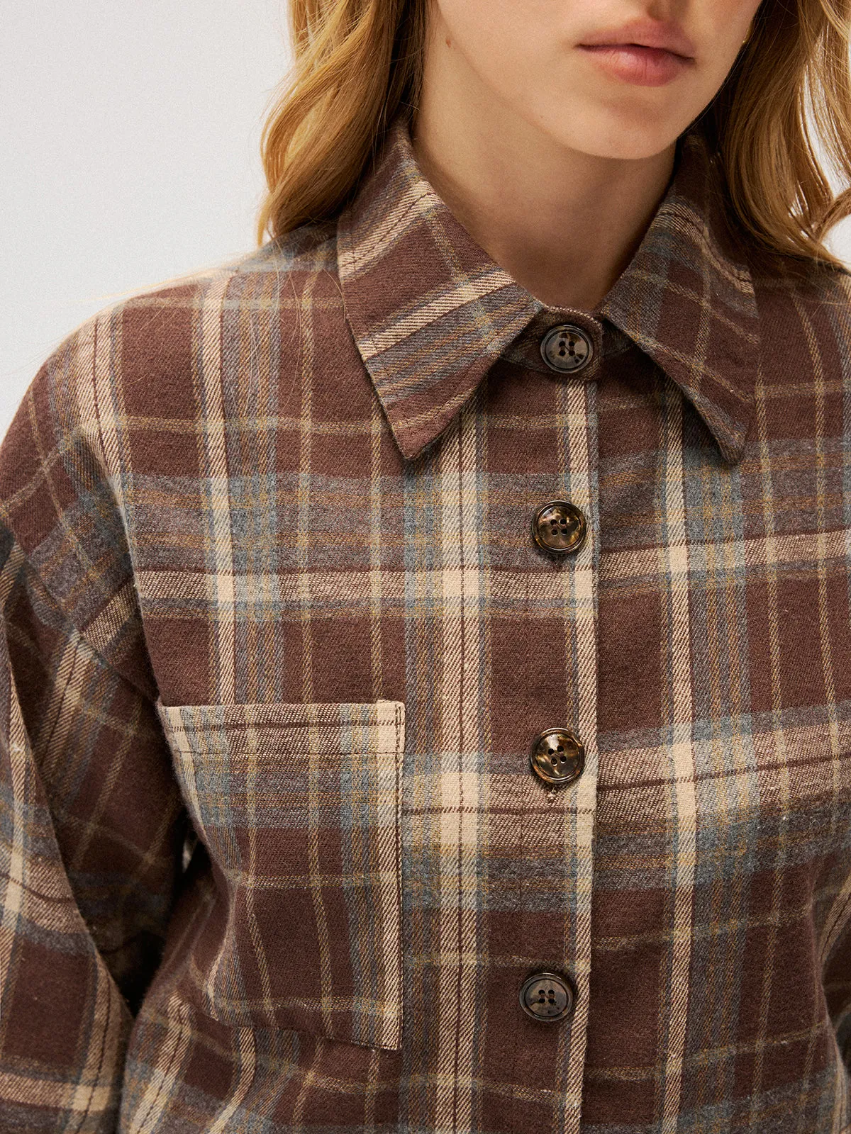 Brushed Plaid Button-Down Shirt sold by COMMENSE product image thumbnail 5