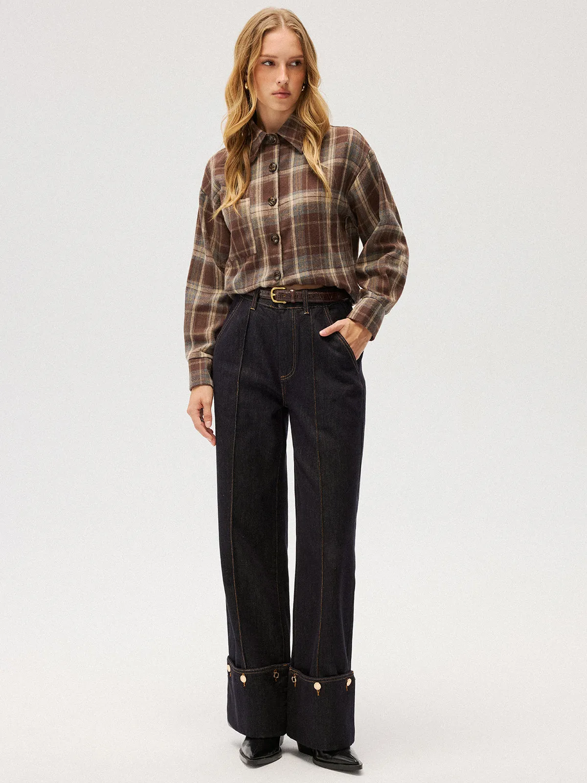 Brushed Plaid Button-Down Shirt sold by COMMENSE product image thumbnail 2