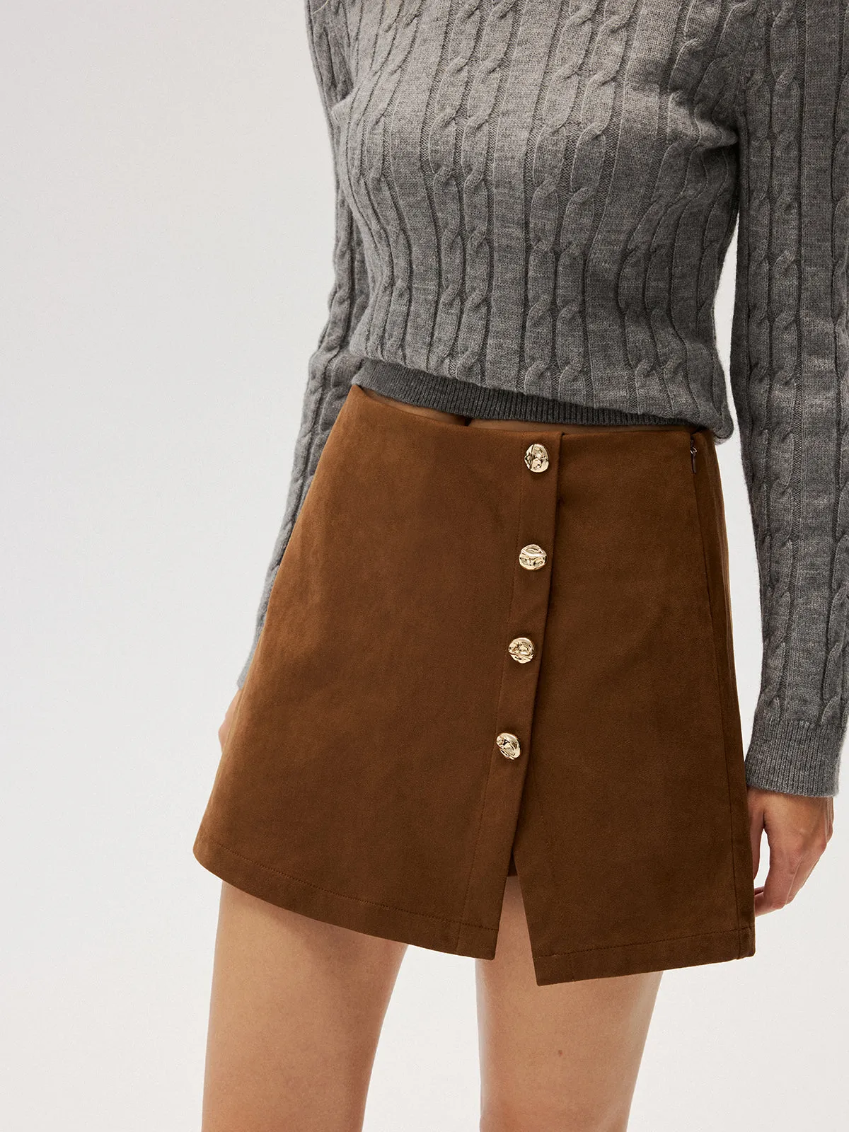 Metal Button Suede Effect Mini Skirt sold by COMMENSE product image thumbnail 5