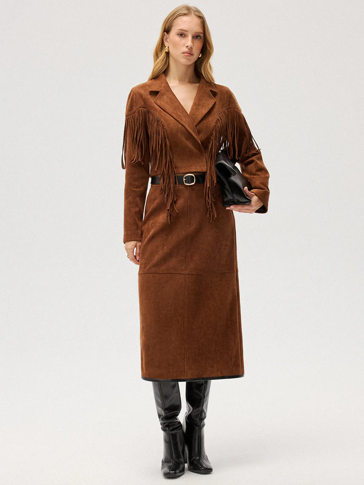 Suede Effect Fringe Cropped Blazer sold by COMMENSE product image thumbnail 4