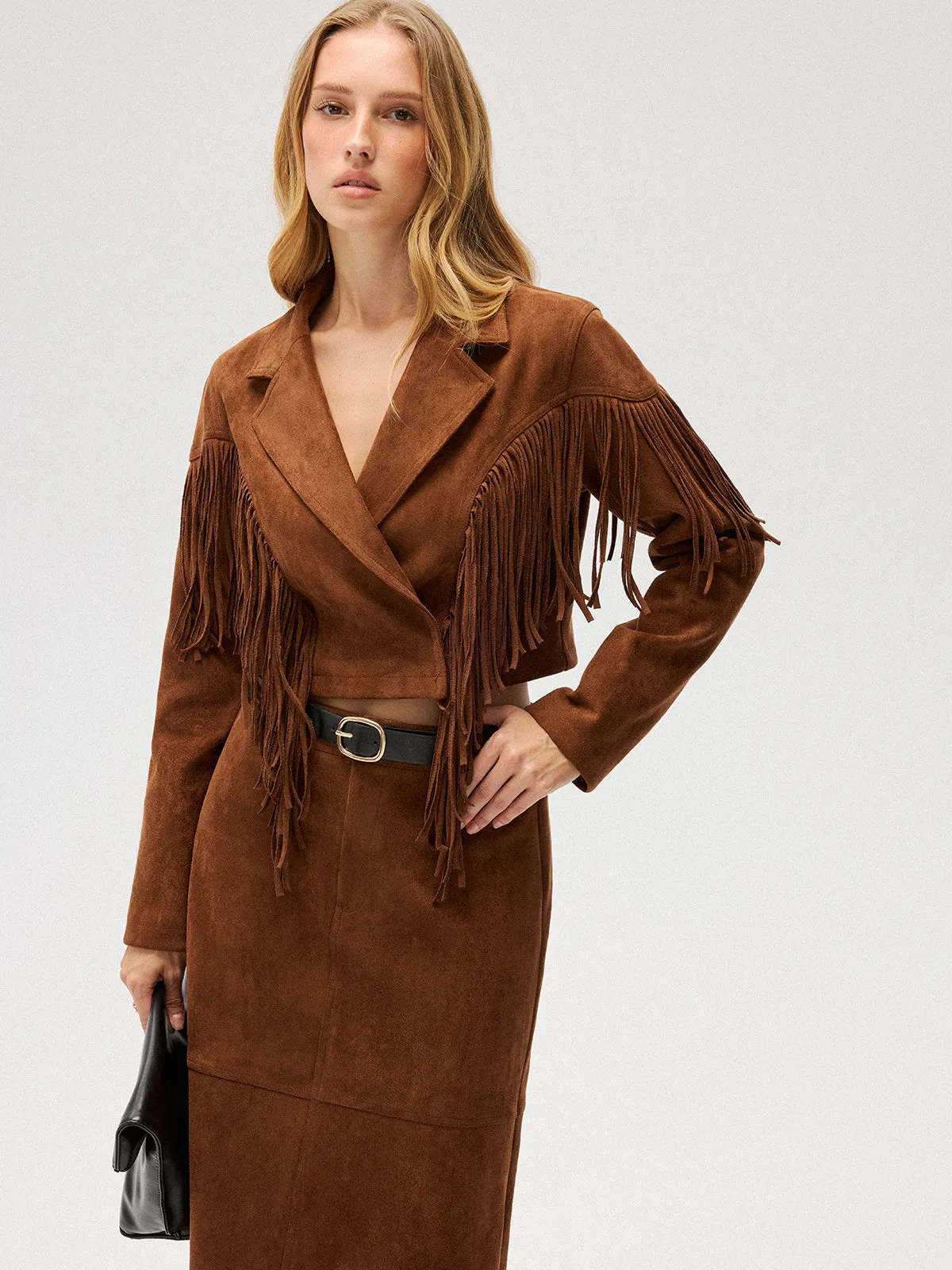 Suede Effect Fringe Cropped Blazer sold by COMMENSE product image thumbnail 5