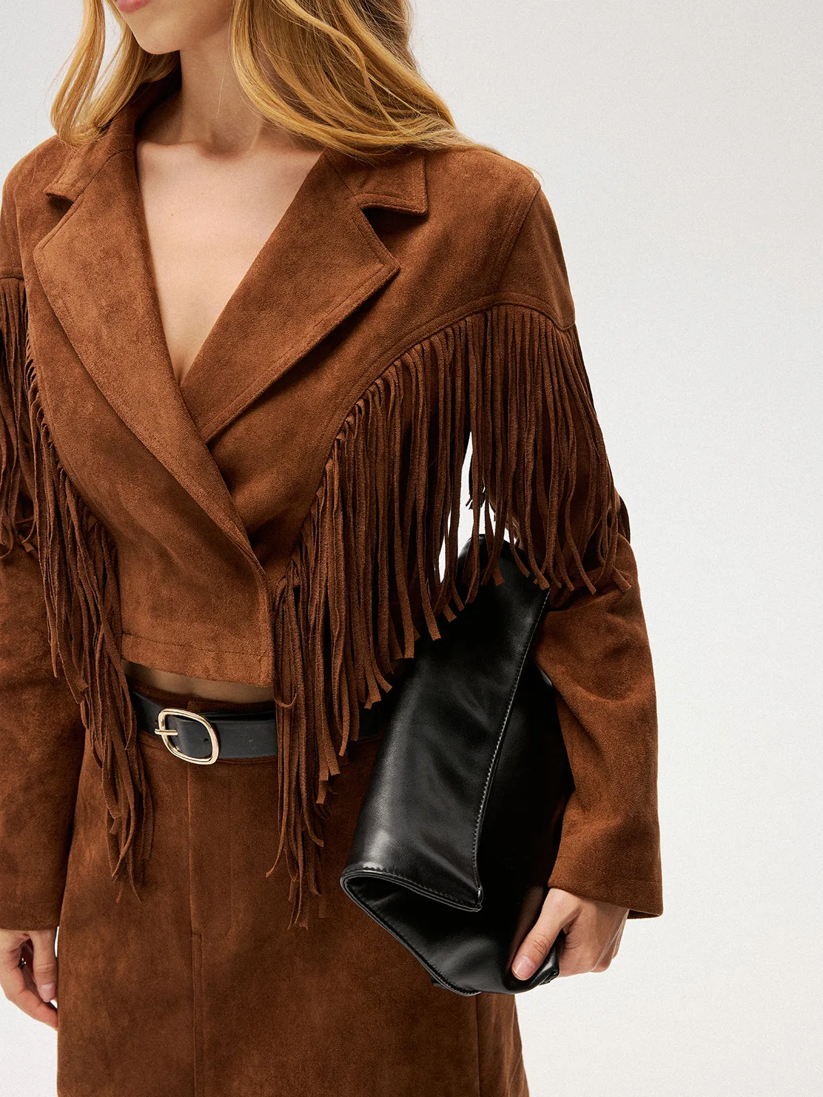 Suede Effect Fringe Cropped Blazer sold by COMMENSE product image thumbnail 3