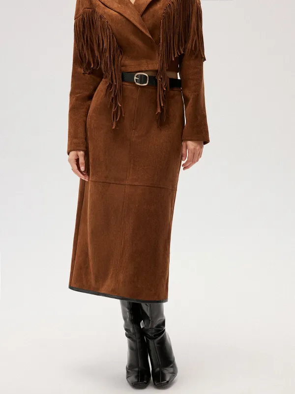 Suede Effect Midi Skirt without Belt sold by COMMENSE