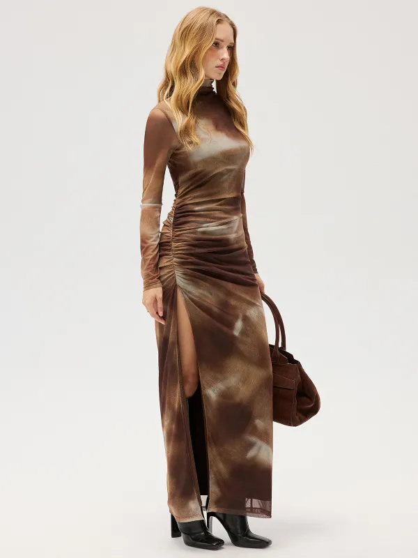 Mesh High-Slit Tie-Dye Maxi Dress sold by COMMENSE