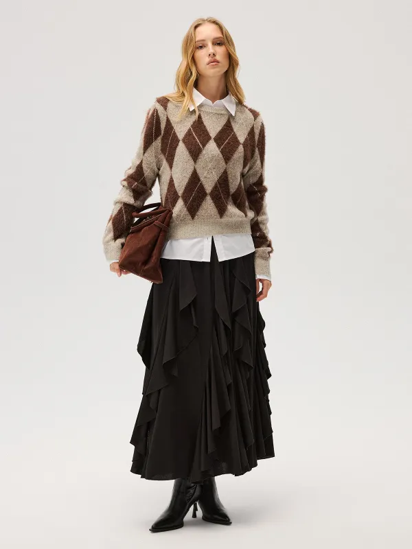 Argyle Pattern Wool Blend Fuzzy Sweater sold by COMMENSE