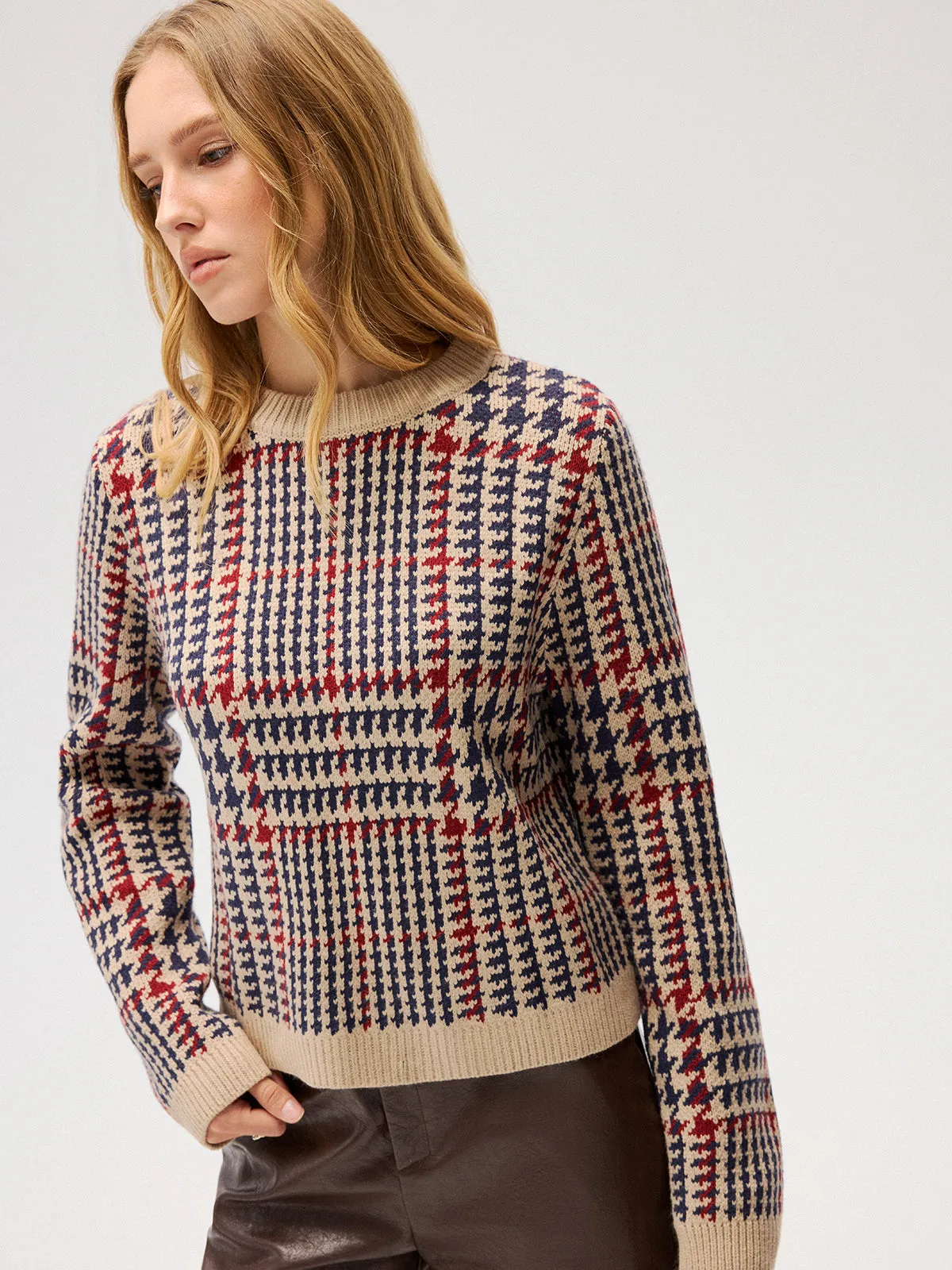 Houndstooth Crew Neck Sweater sold by COMMENSE product image thumbnail 4