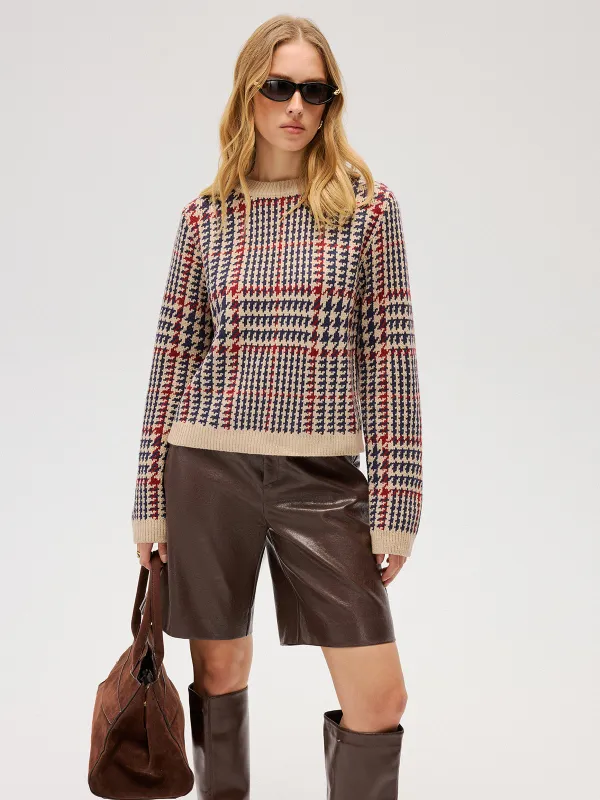 Houndstooth Crew Neck Sweater sold by COMMENSE