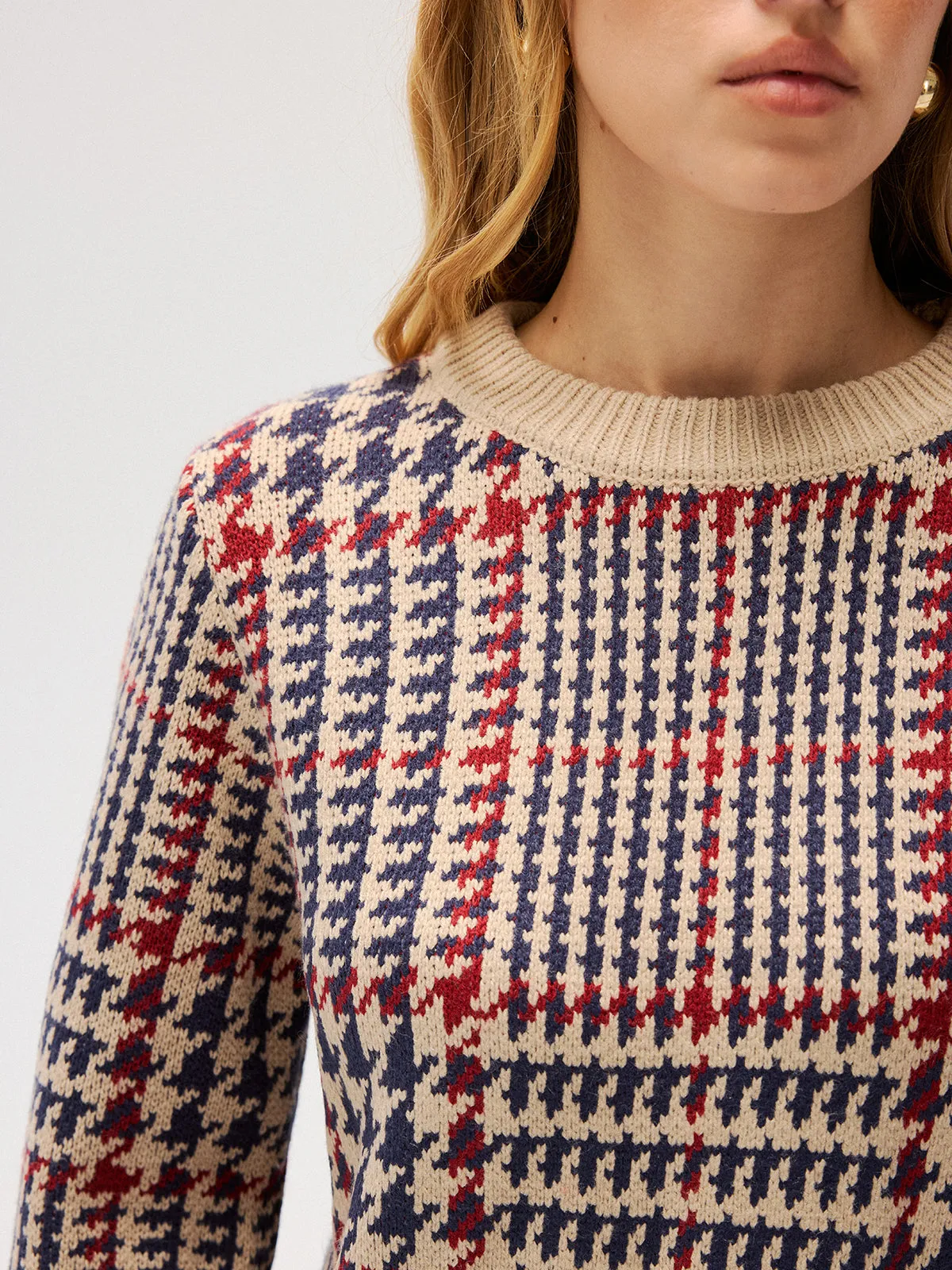 Houndstooth Crew Neck Sweater sold by COMMENSE product image thumbnail 5