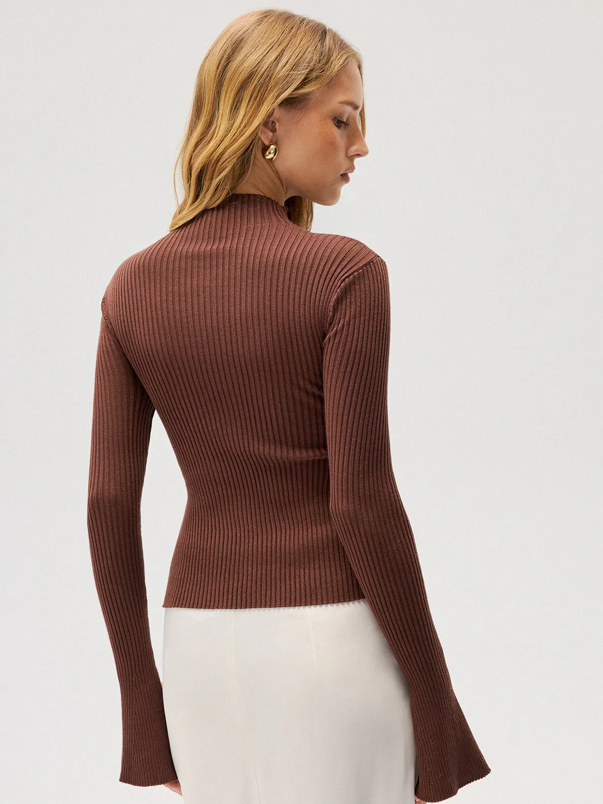 Cut-Out Rib-Knit Mock Neck Top sold by COMMENSE product image thumbnail 4