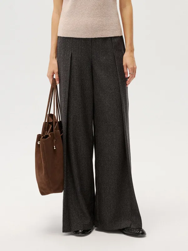 Elastic Waist Pleated Wide Leg Pants sold by COMMENSE
