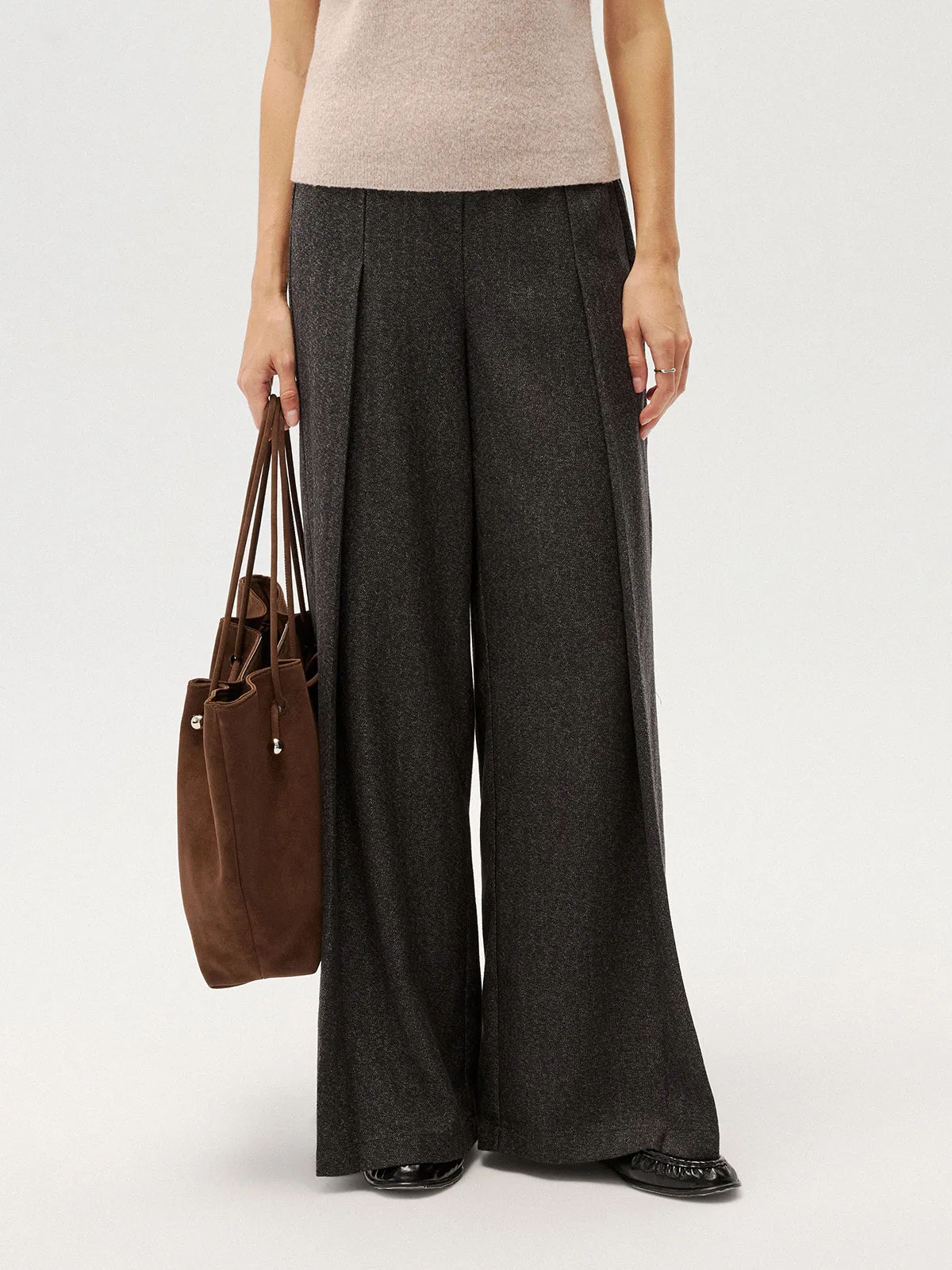 Elastic Waist Pleated Wide Leg Pants sold by COMMENSE