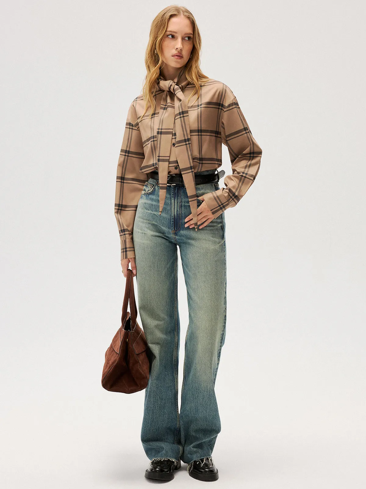 Plaid Tie Neck Shirt sold by COMMENSE product image thumbnail 2