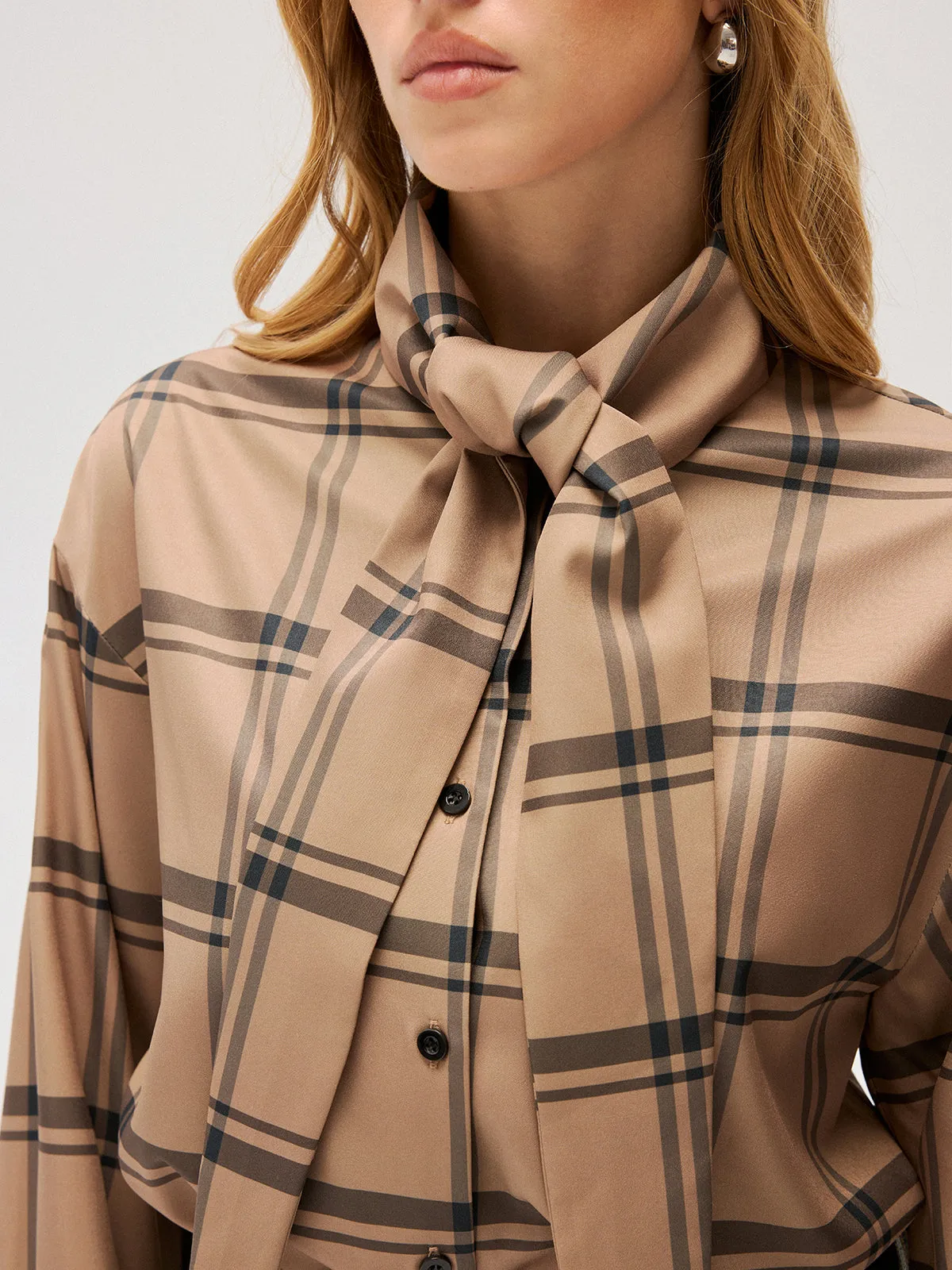 Plaid Tie Neck Shirt sold by COMMENSE product image thumbnail 3