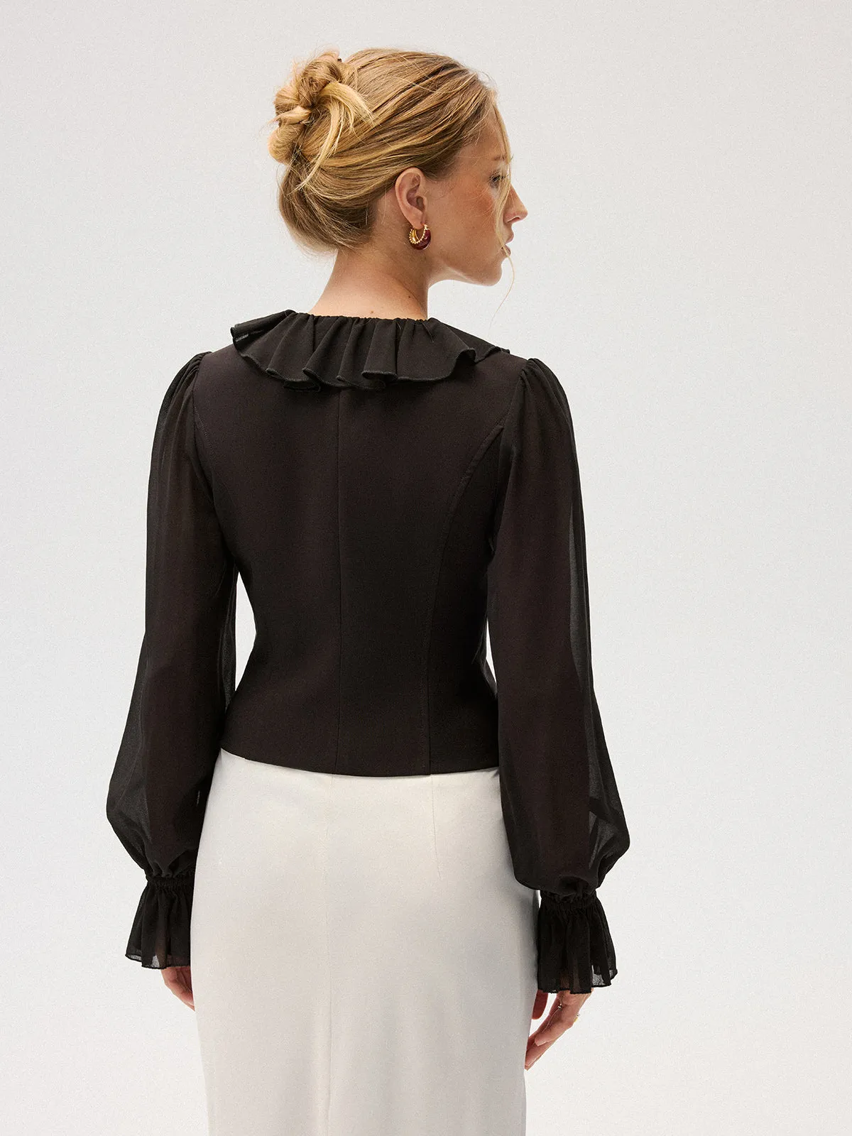 Chiffon Ruffle Rose Double-Breasted Blouse sold by COMMENSE product image thumbnail 5