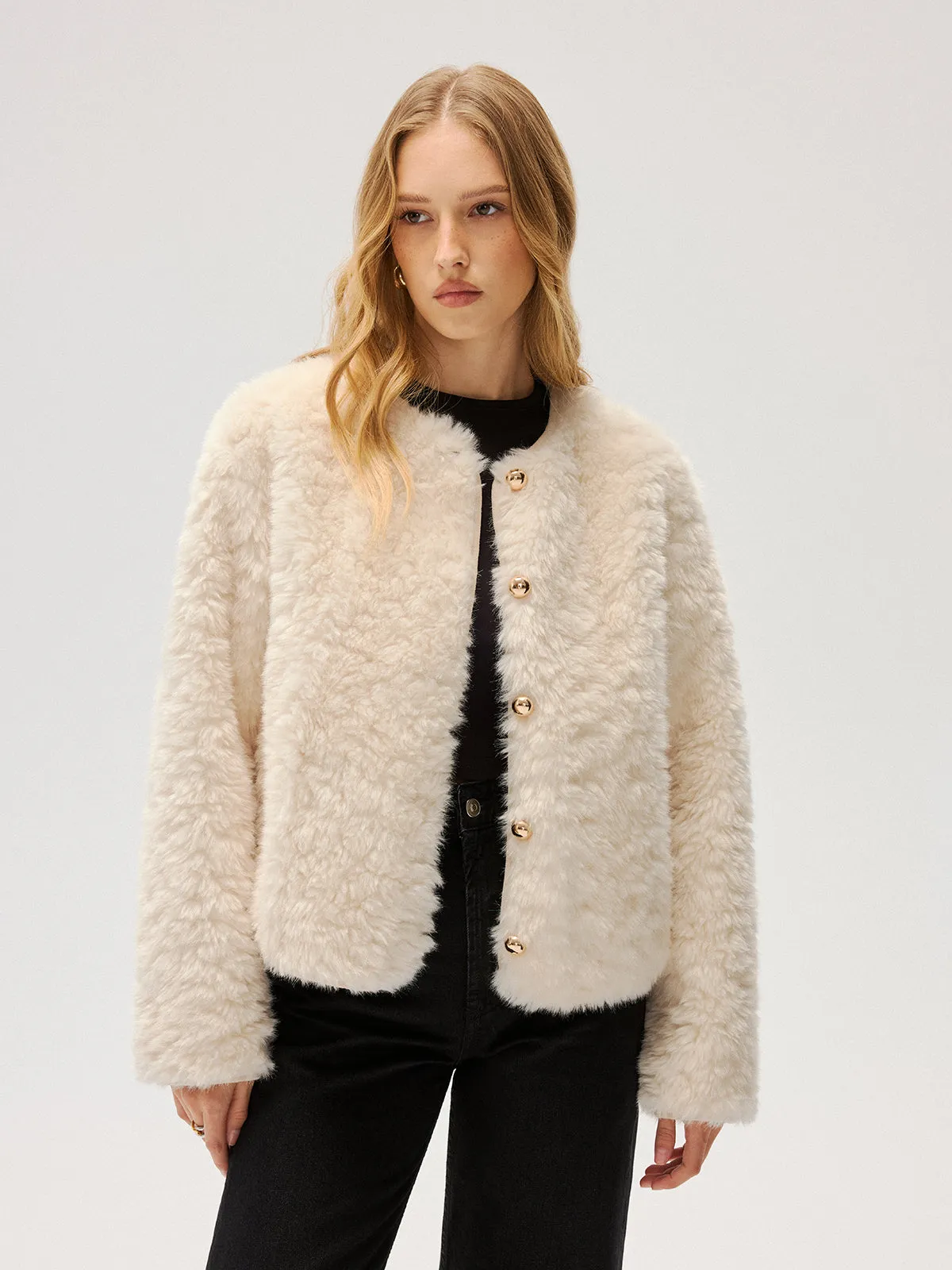 Metal Button Faux Fur Coat sold by COMMENSE product image thumbnail 4