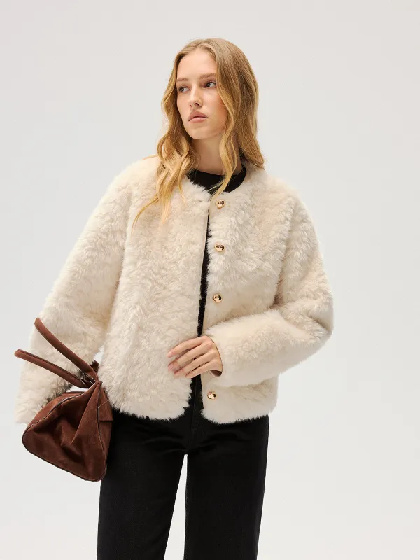 Metal Button Faux Fur Coat sold by COMMENSE