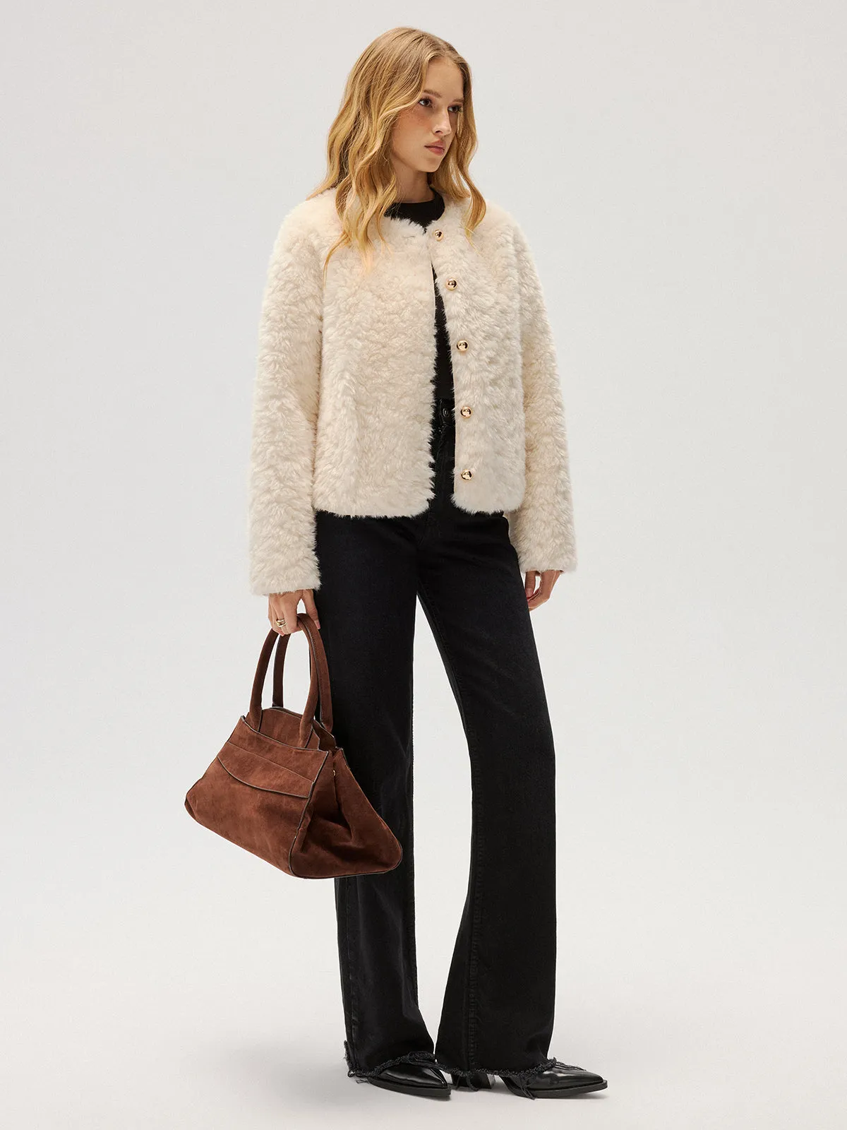 Metal Button Faux Fur Coat sold by COMMENSE product image thumbnail 3