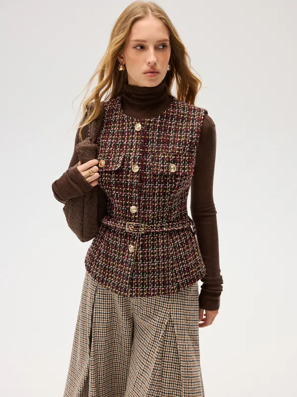 Belted Tweed Sleeveless Vest sold by COMMENSE