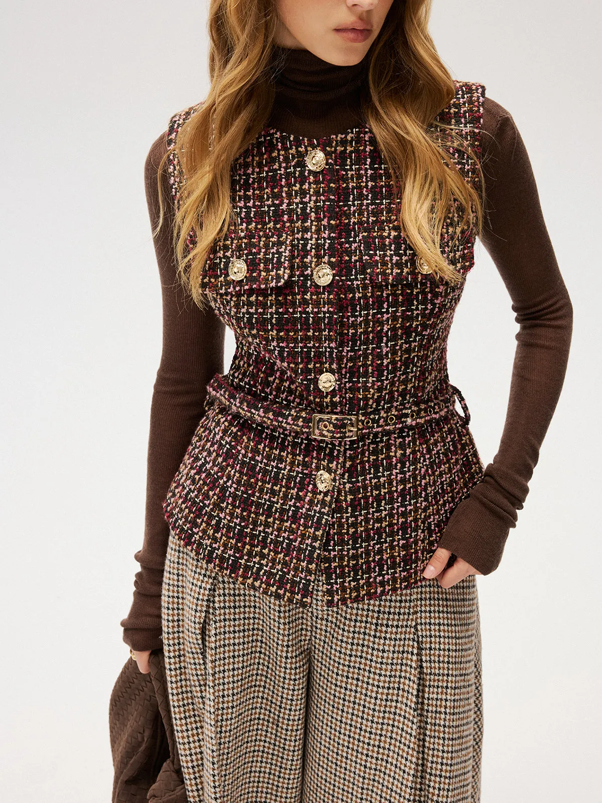 Belted Tweed Sleeveless Vest sold by COMMENSE product image thumbnail 5