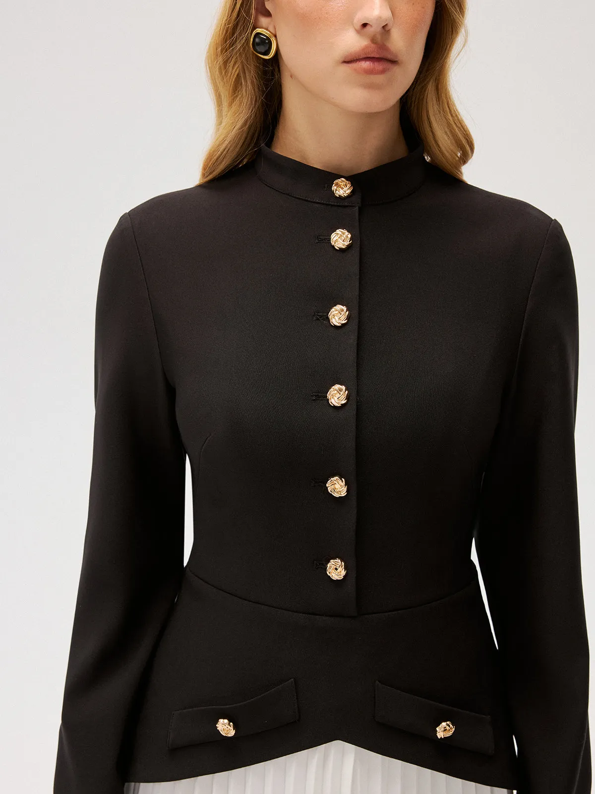 Contrast Pleated Panel Buttoned Mini Dress sold by COMMENSE product image thumbnail 4