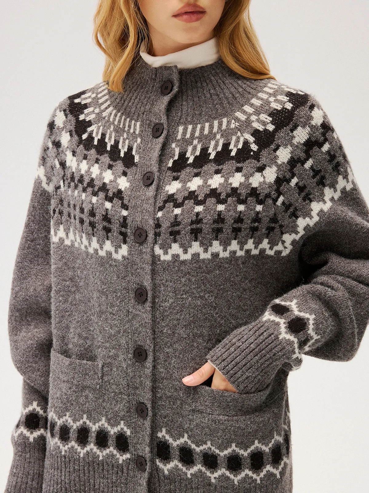 Loose Fair Isle Knit Button Front Cardigan sold by COMMENSE product image thumbnail 2