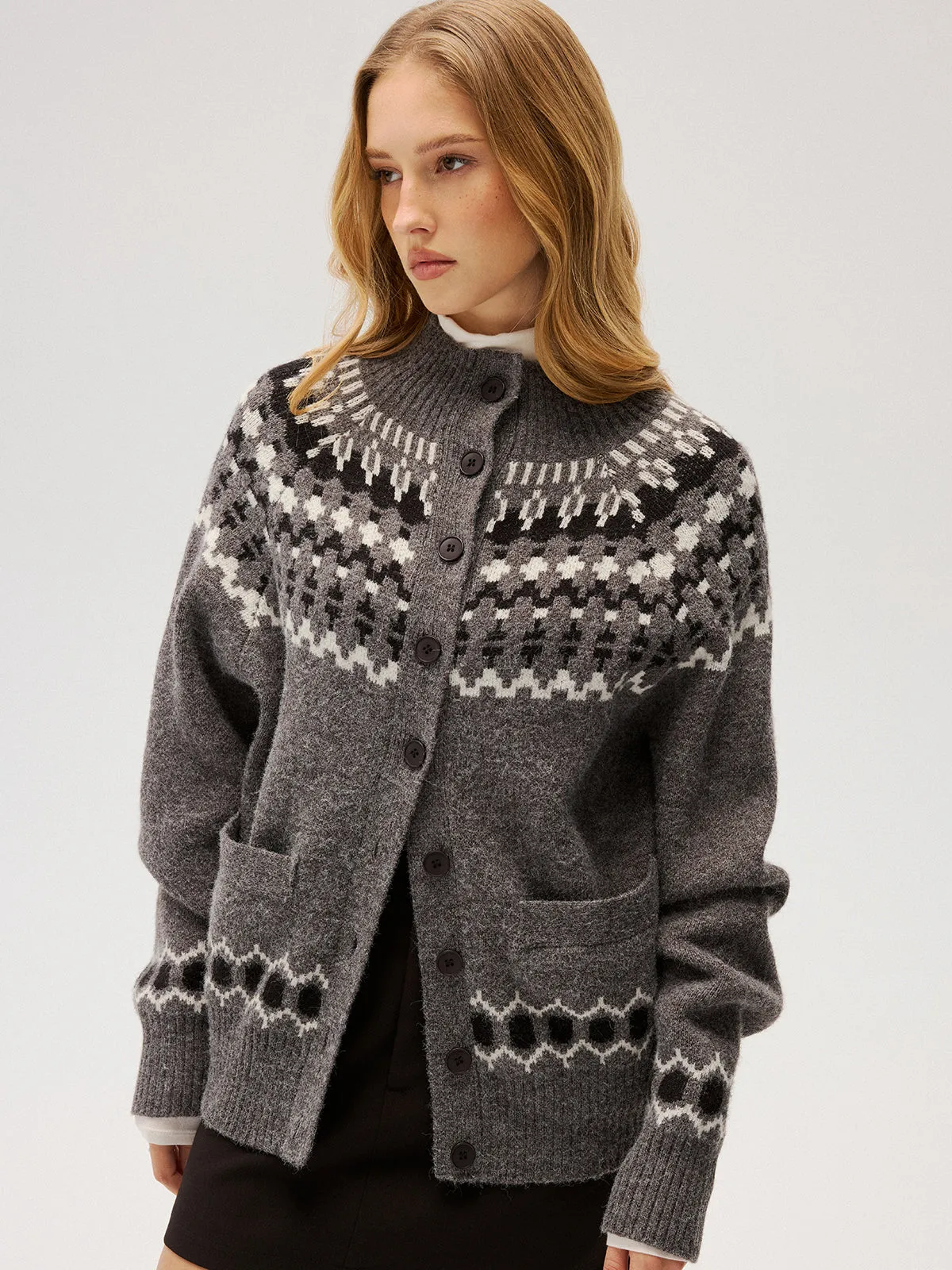 Loose Fair Isle Knit Button Front Cardigan sold by COMMENSE product image thumbnail 3