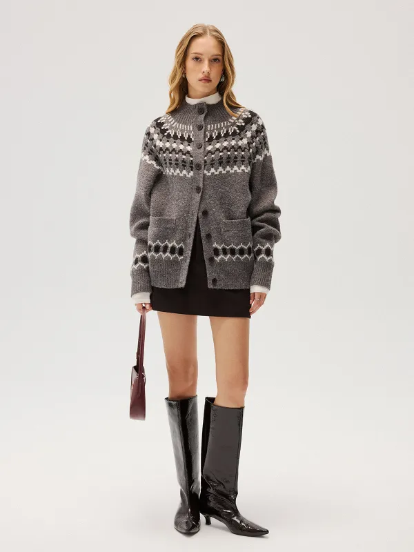 Loose Fair Isle Knit Button Front Cardigan sold by COMMENSE