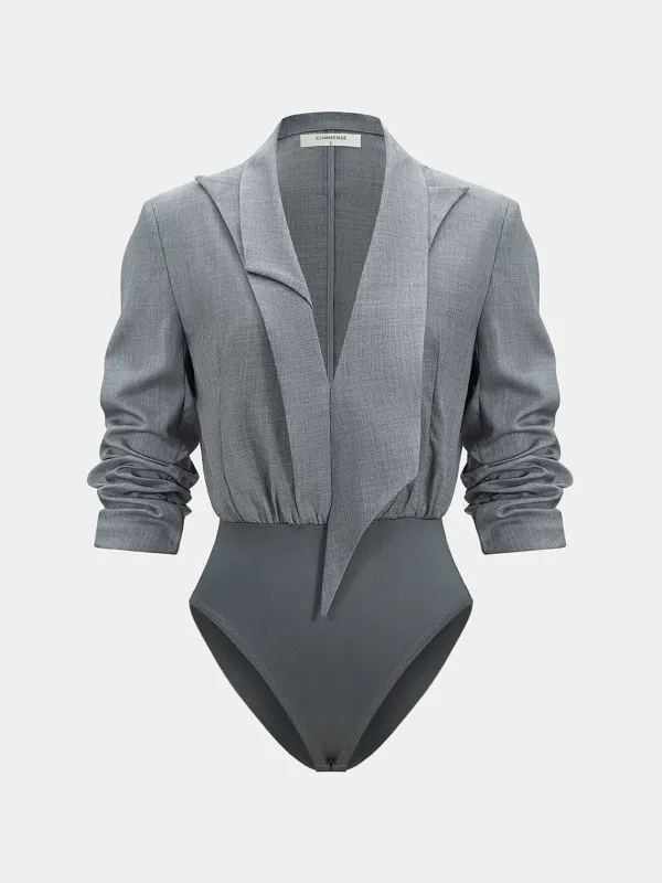 Long-Sleeve Blazer-Collar Bodysuit sold by COMMENSE