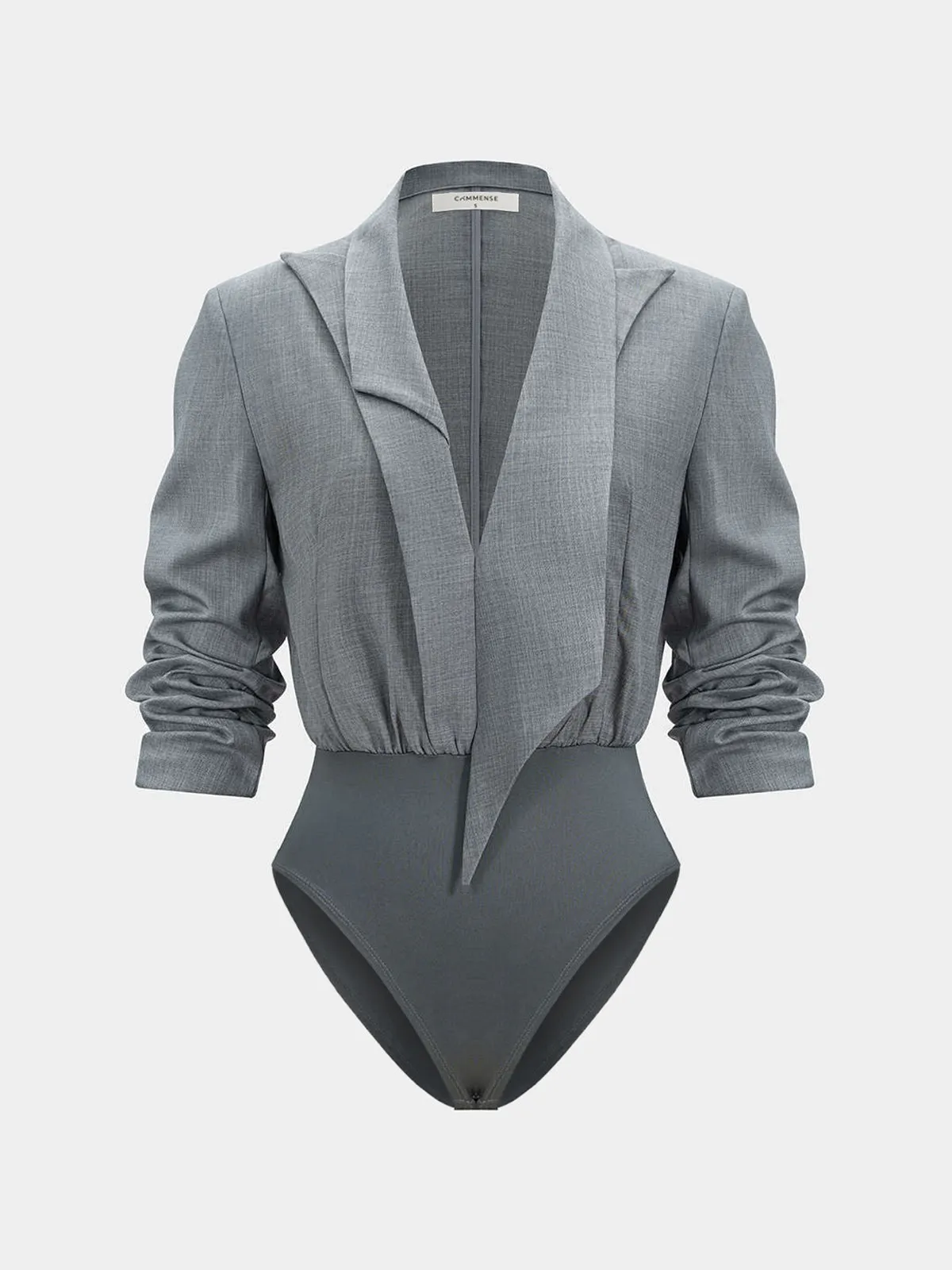 Long-Sleeve Blazer-Collar Bodysuit sold by COMMENSE