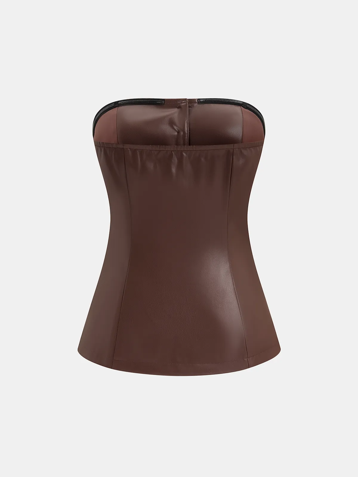 Button-Front Strapless Faux Leather Fitted Top sold by COMMENSE product image thumbnail 2