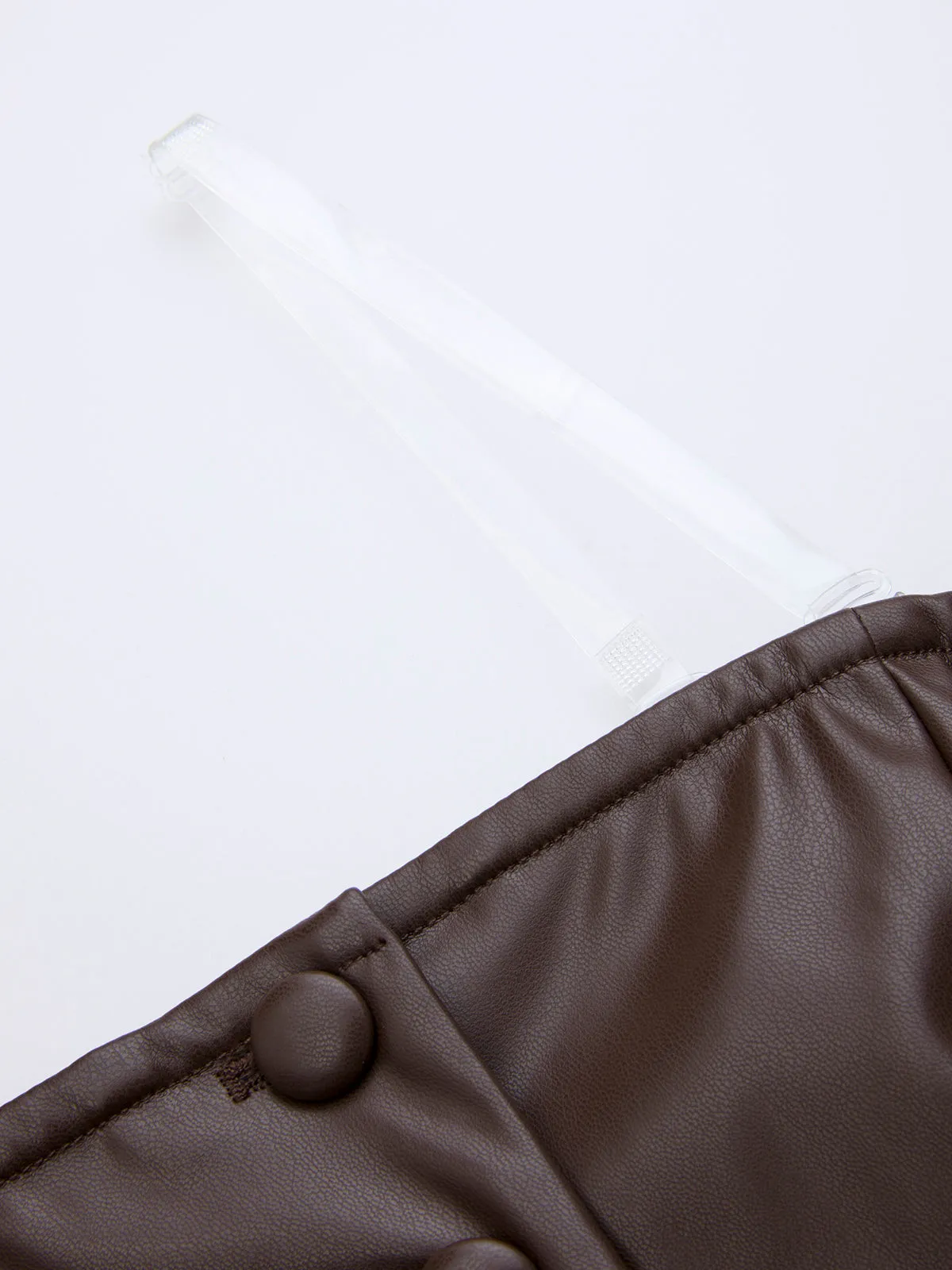 Button-Front Strapless Faux Leather Fitted Top sold by COMMENSE product image thumbnail 4