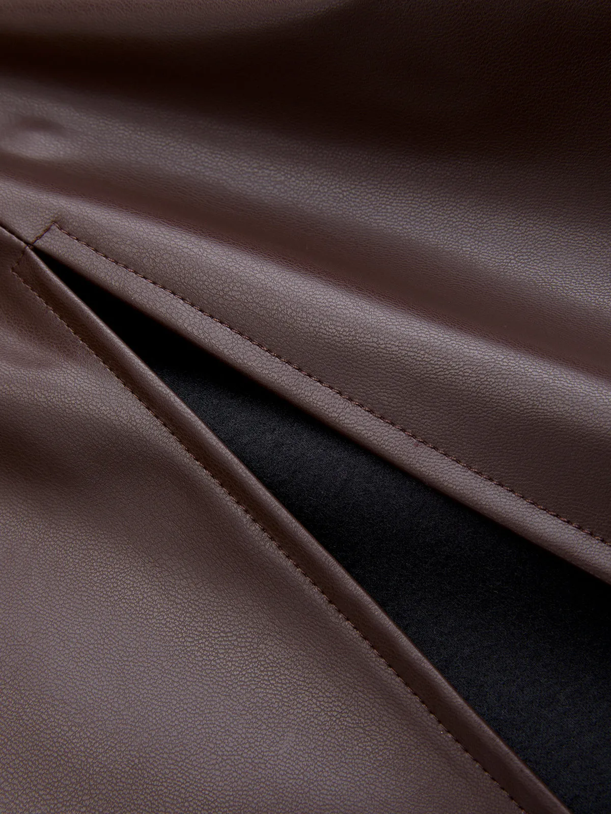 Back Slit Faux Leather Midi Pencil Skirt sold by COMMENSE product image thumbnail 4