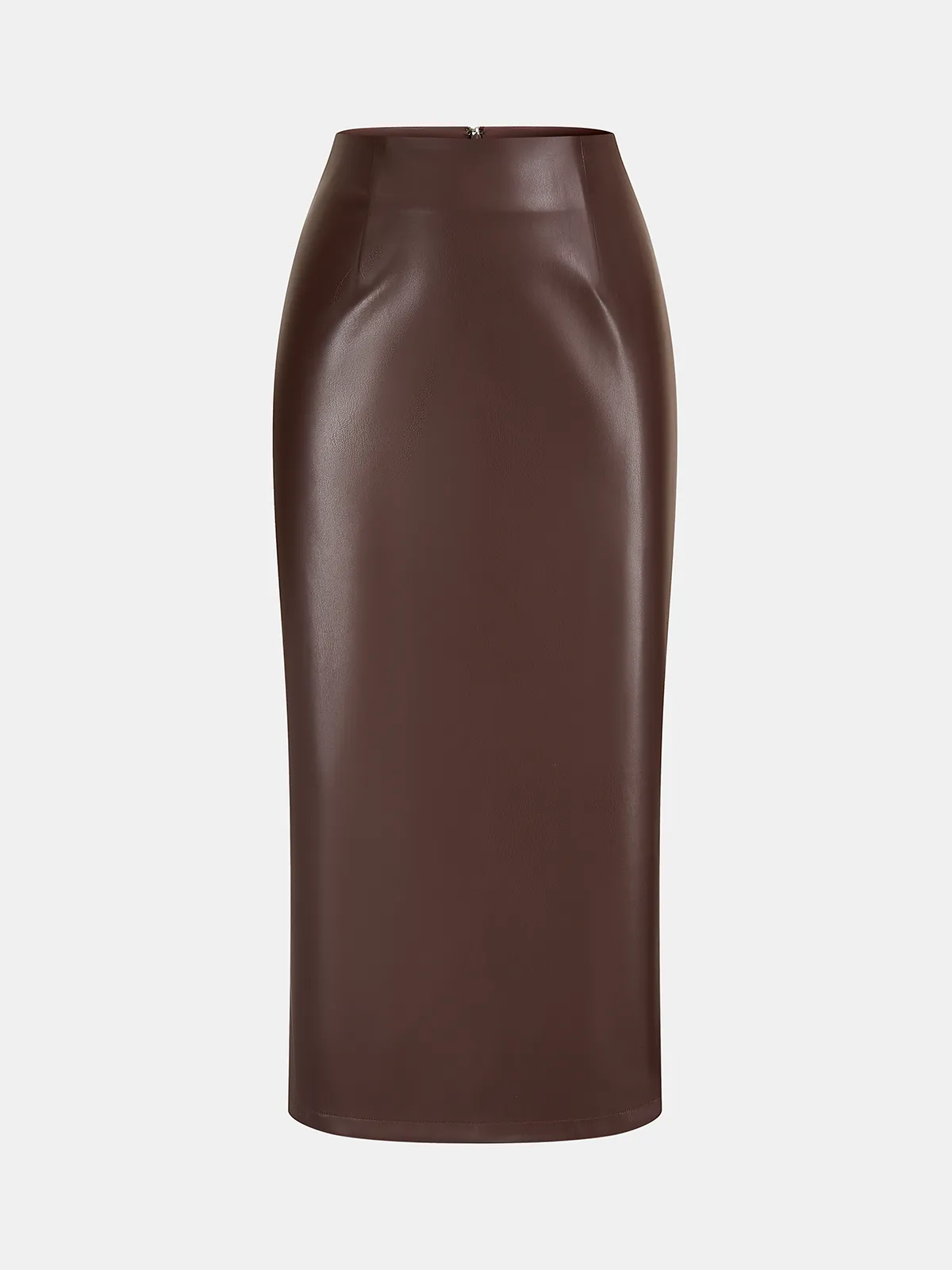 Back Slit Faux Leather Midi Pencil Skirt sold by COMMENSE