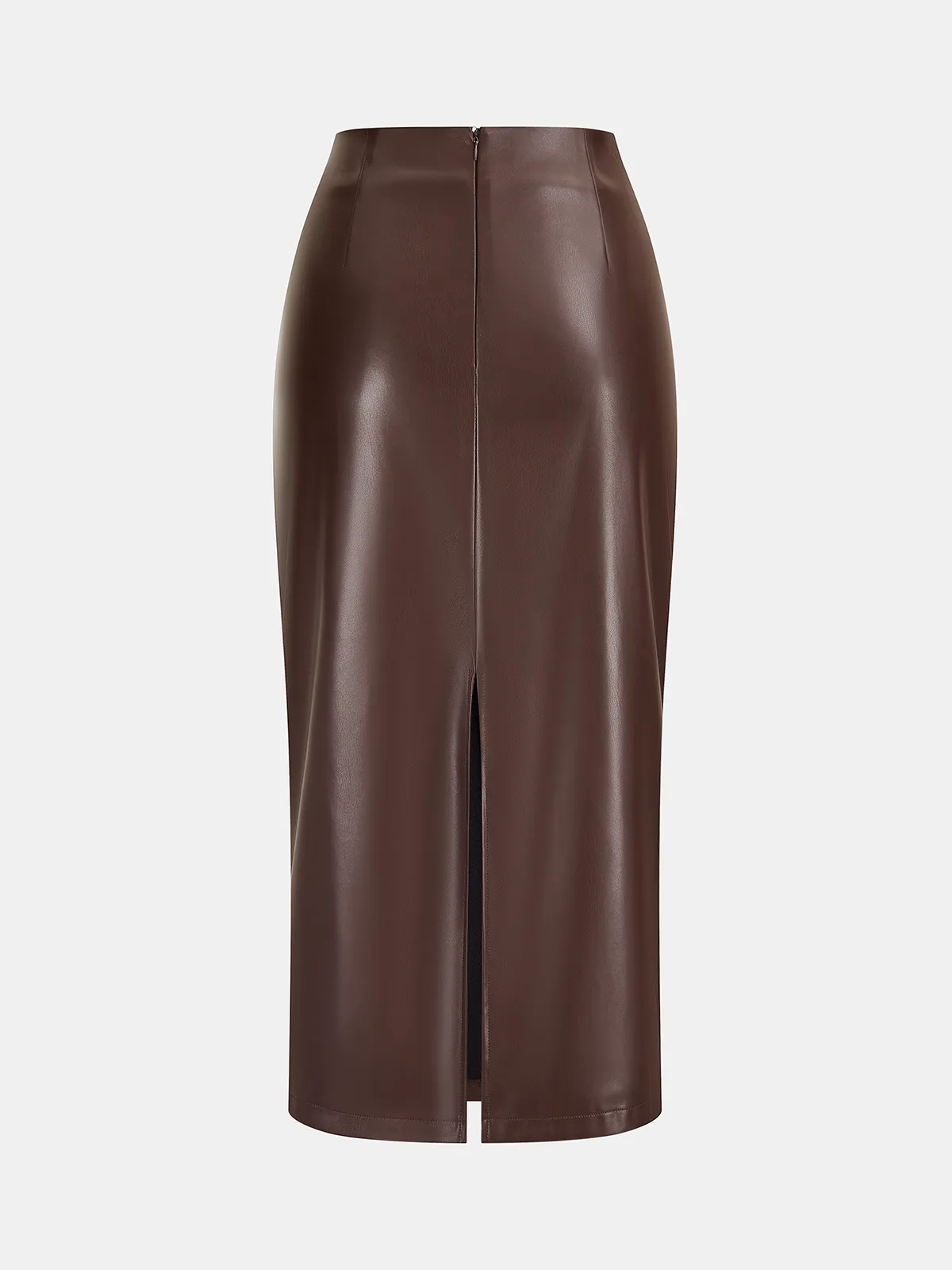 Back Slit Faux Leather Midi Pencil Skirt sold by COMMENSE product image thumbnail 2