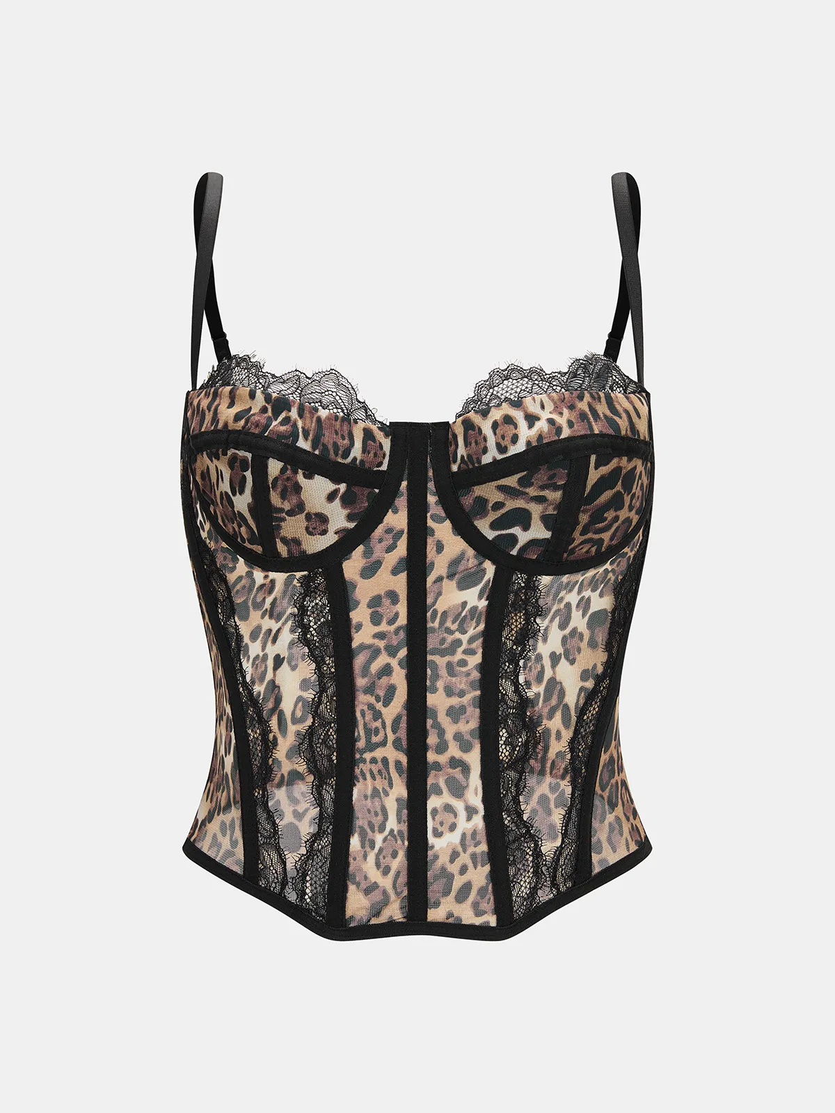 Lace-Trim Leopard-Print Chiffon Corset Top sold by COMMENSE