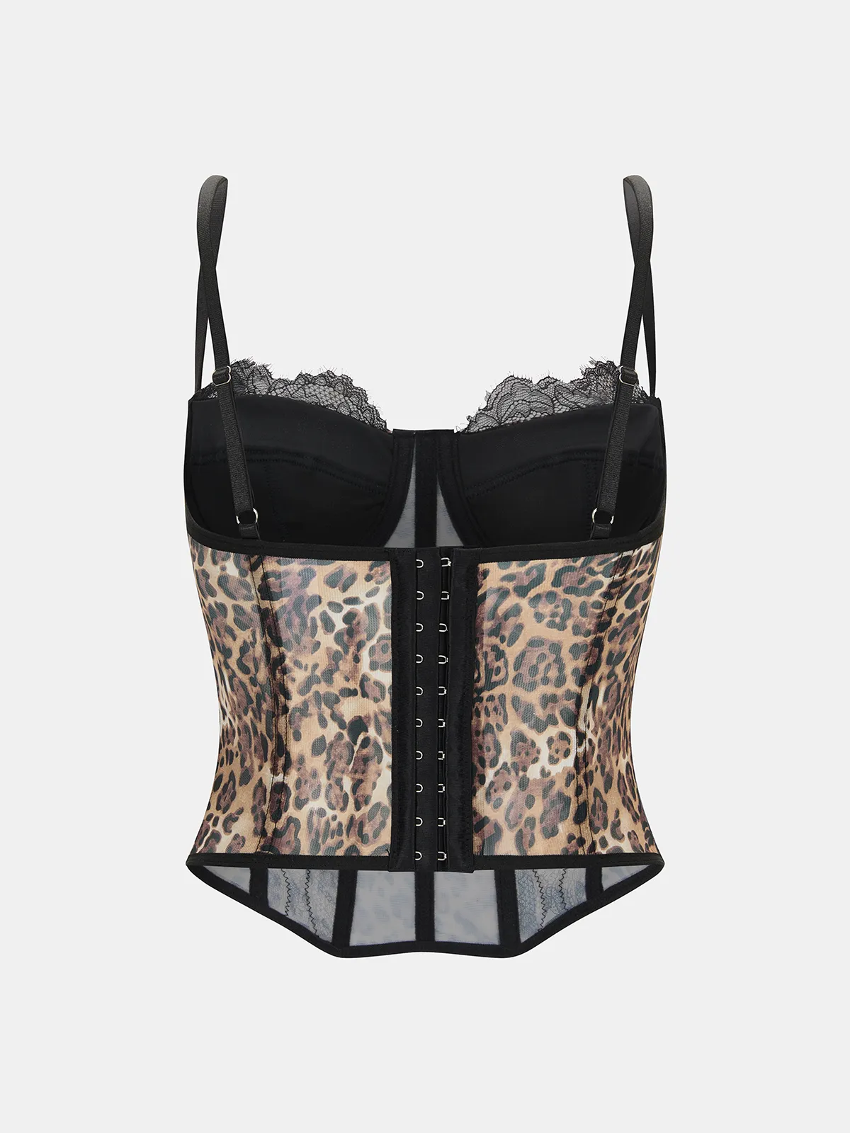 Lace-Trim Leopard-Print Chiffon Corset Top sold by COMMENSE product image thumbnail 2