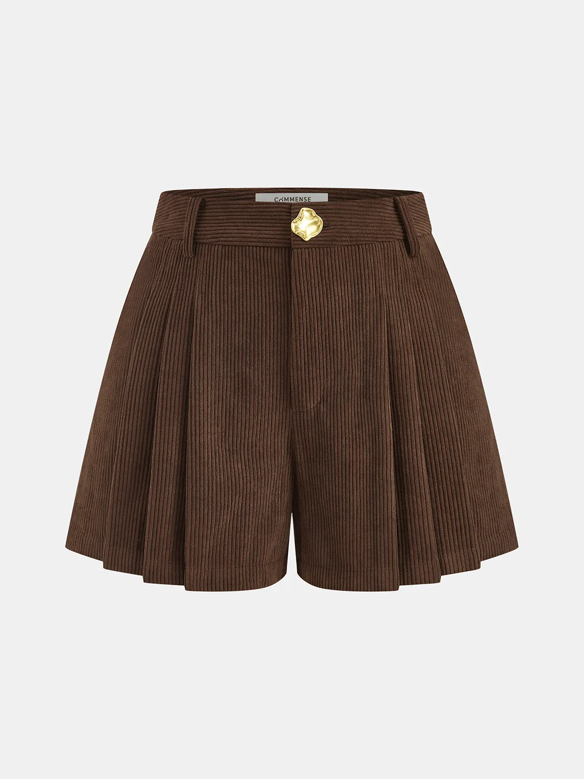 Metal Button Pleated Corduroy Shorts sold by COMMENSE