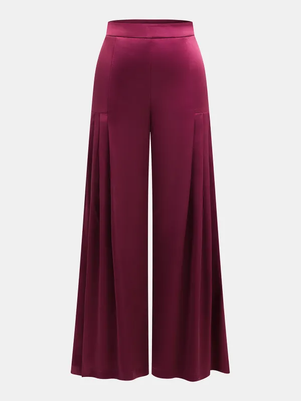 Satin Pleated Wide-Leg Pants sold by COMMENSE