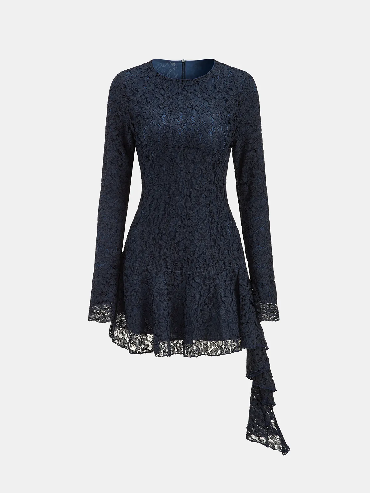Asymmetric Ruffled Lace Long-Sleeve Dress sold by COMMENSE