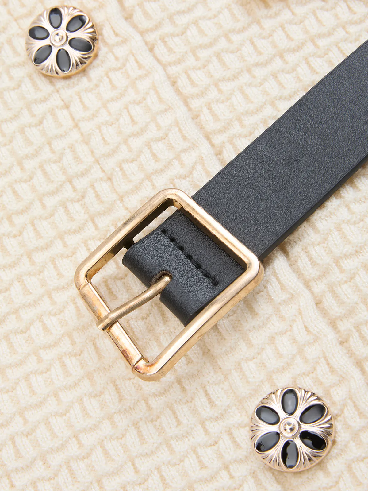 Contrast-Trim Button-Front Midi Dress with Belt sold by COMMENSE product image thumbnail 4