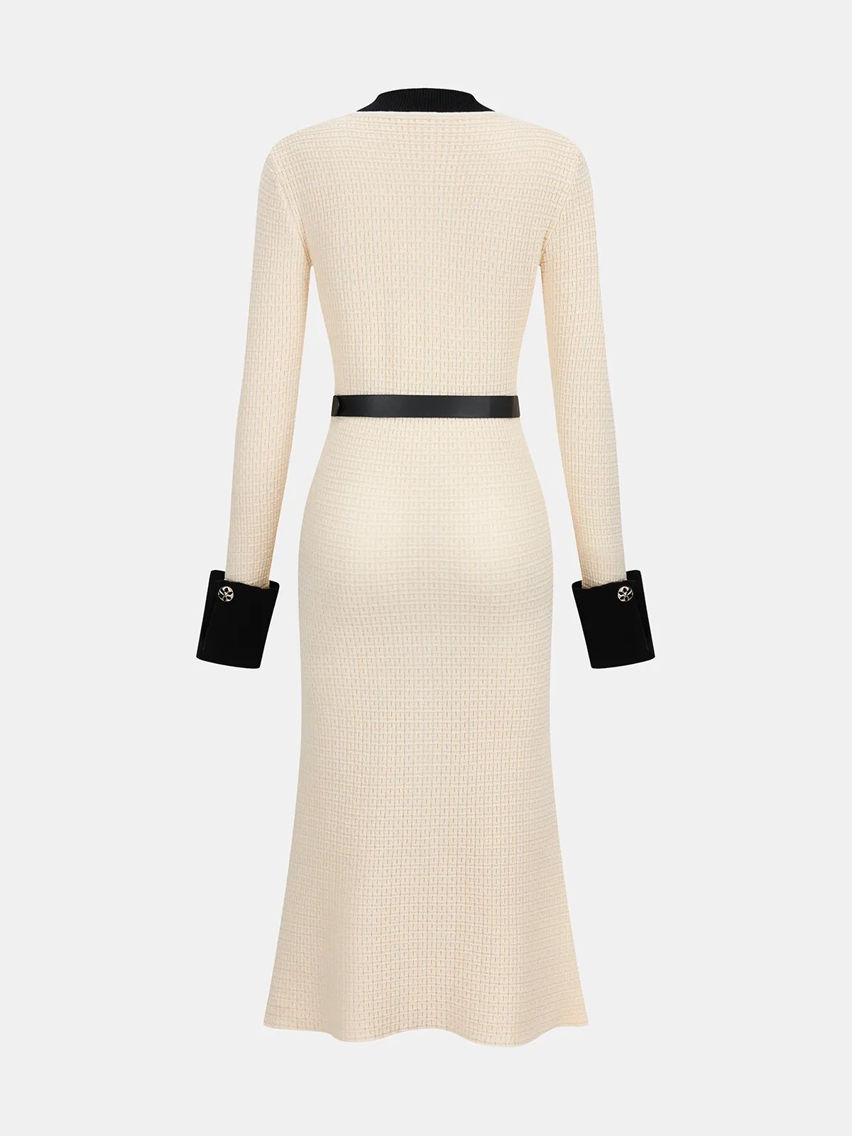 Contrast-Trim Button-Front Midi Dress with Belt sold by COMMENSE product image thumbnail 2