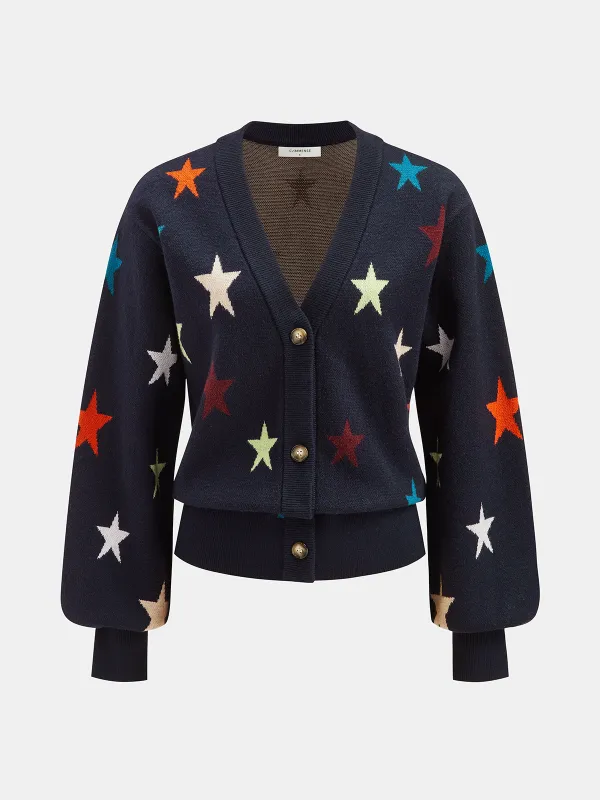 Cashmere-Blend Star-Print V-Neck Cardigan sold by COMMENSE